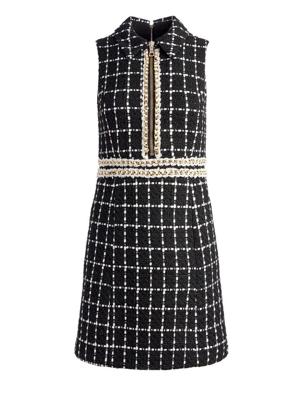 Alice + Olivia Ellis Chain-Embellished Checked Tweed Mini Dress - Picture 6 of 9